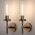 15' Knurled Brass Wall Sconces Set of 2, Bronze Bathroom Vanity Light Fixtures with Clear Glass Tube, Modern Lamp Lighting for Bedroom, Living Room, Hallway, Staircase, Mirror, Kitchen