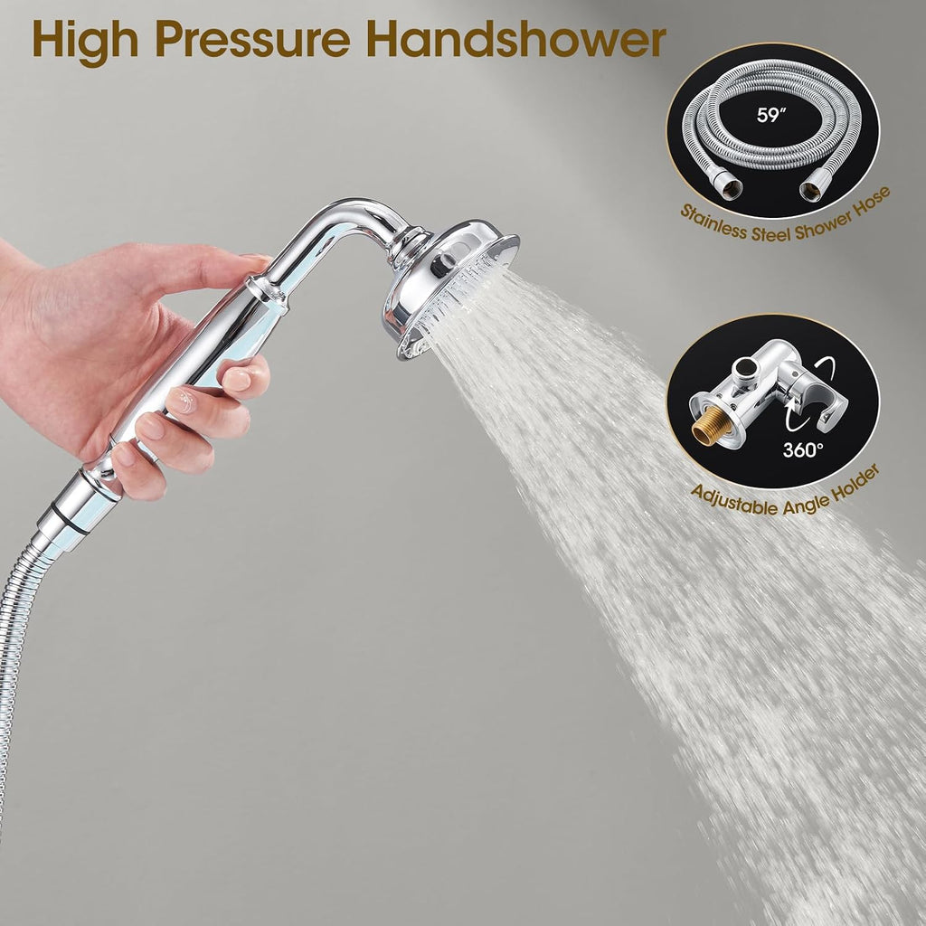 Rain Shower Head with Handheld Spray, Rainfall Shower System with Rough-in Valve, Shower Faucet Set with Pressure Balance Valve, 9 Inch Luxury Shower Trim Kit Wall Mount, Polished Chrome