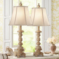 Regency Hill Elize Shabby Chic 3-Way Table Lamps 26.5' High Set of 2 with Table Top Dimmers White Washed Candlestick Bell Shade Decor for Living Room Bedroom House Bedside Nightstand