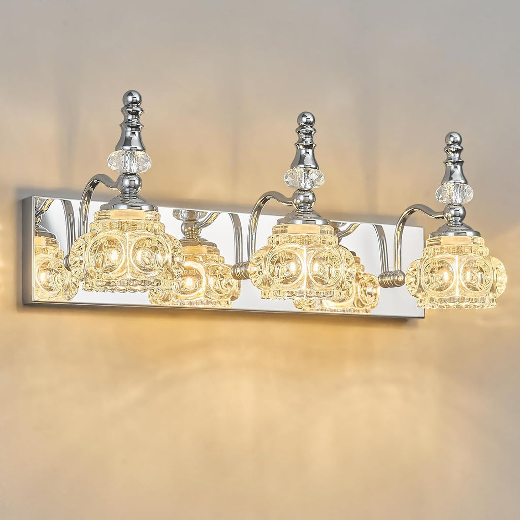 3-Light Vintage Bathroom Vanity Light Fixture Industrial Chrome with Glass Shade Vanity Light Fixtures Over Mirror Glass Bathroom Vanity Lighting Fixtures G9 Bulb Wall Lights