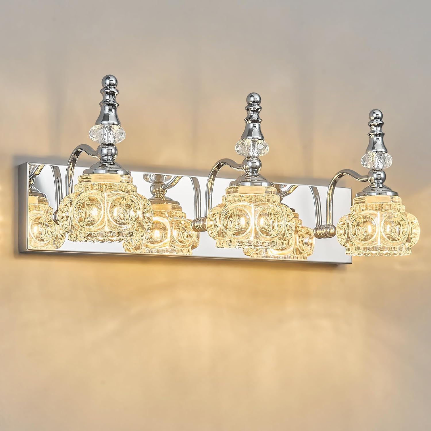 3-Light Vintage Bathroom Vanity Light Fixture Industrial Chrome with Glass Shade Vanity Light Fixtures Over Mirror Glass Bathroom Vanity Lighting Fixtures G9 Bulb Wall Lights