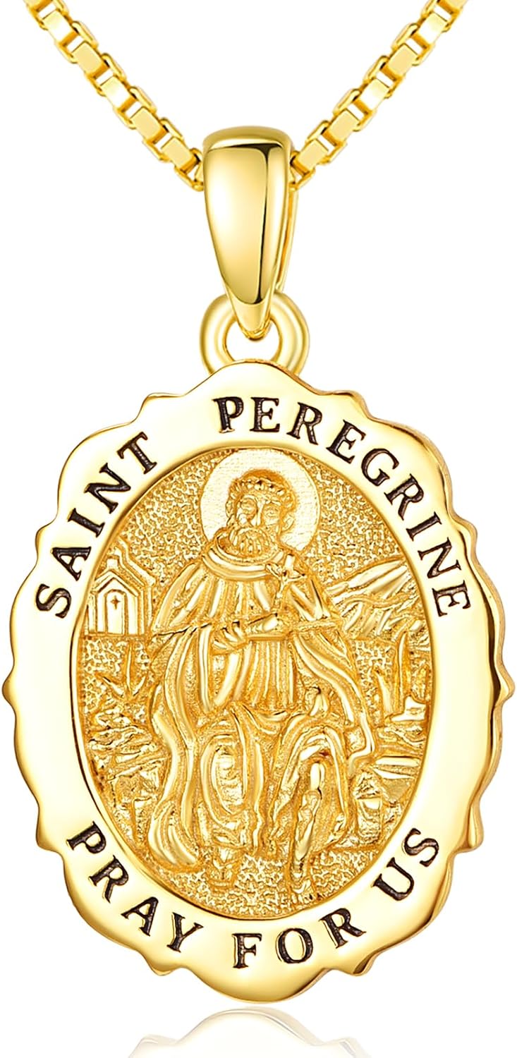 14K Gold Saint Medal Necklace for Women, Catholic Patron Saint Pendant Necklace, Christian Religious Jewelry Gift for Confirmation Baptism Communion Christmas Birthday