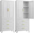 SteeLoong 75' Kitchen Pantry Cabinet with 3 Drawer,Metal Storage Cabinets with Doors and 4 Adjustable Shelves,White Kitchen Cabinet with 2 Gold Handles,Food Cupboard for Livingroom,Pantry, Bathroom