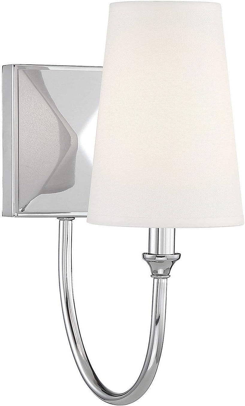 Savoy Essentials 9-2542-1-109 Cameron Modern Farmhouse White Fabric Wall Sconce, 1-Light 40 Watt, 13' H x 5' W, Polished Nickel