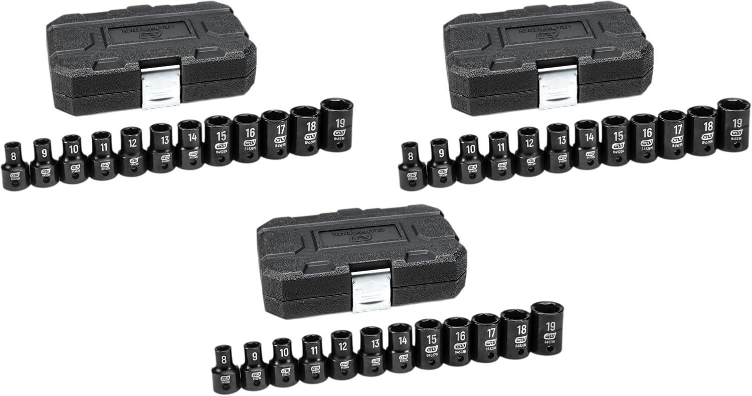 GEARWRENCH 25 Pc. 1/2' Drive 6 Pt. Impact Metric Socket Set, Standard - 84933N (Pack of 3)