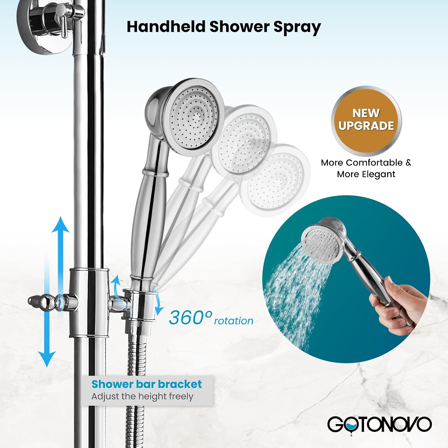 gotonovo Exposed Bathroom Shower Faucet Set Shower Fixture 8 Inch Rainfall Shower Head Handheld Shower Cross Handle Wall Mount 2 Functions Polished Chrome