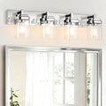 4-Light Vanity Light Fixture, Bathroom Wall Sconces, Bathroom Vanity Lighting Over Mirror | Square Clear Glass Shade | Bulbs Not Included | E26 Socket | Chrome
