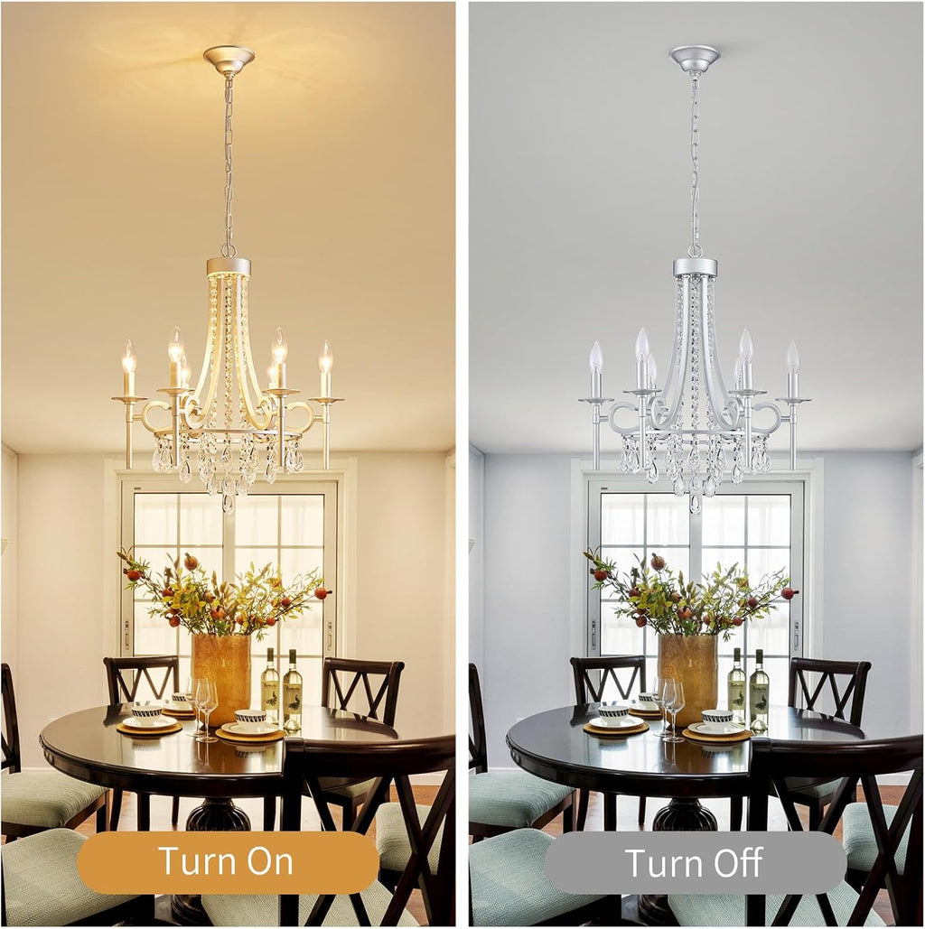 Modern Crystal Chandeliers for Dining Room, 6-Lights Chrome Round Chandelier for Entryway, Crystal Chandelier Pendant Ceiling Lighting Fixture for Living Room Bedroom Kitchen Island Foyer Staircase