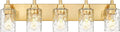 5-Light Bathroom Light Fixtures, 30 Inch Brushed Gold Vanity Lights with Clear Hammered Glass Cylinder Shade, Modern Vanity Lighting Fixture Over Mirror, VL198-BG-5