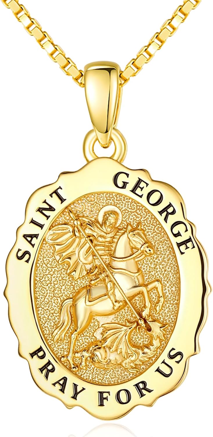 14K Gold Saint Medal Necklace for Women, Catholic Patron Saint Pendant Necklace, Christian Religious Jewelry Gift for Confirmation Baptism Communion Christmas Birthday