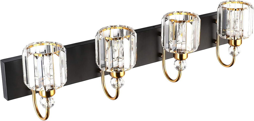 Ralbay LED Modern Vanity Lights Fixtures 4 Lights Black Vanity Lights Crystal Modern Matte Black Vanity Lights for Bathroom