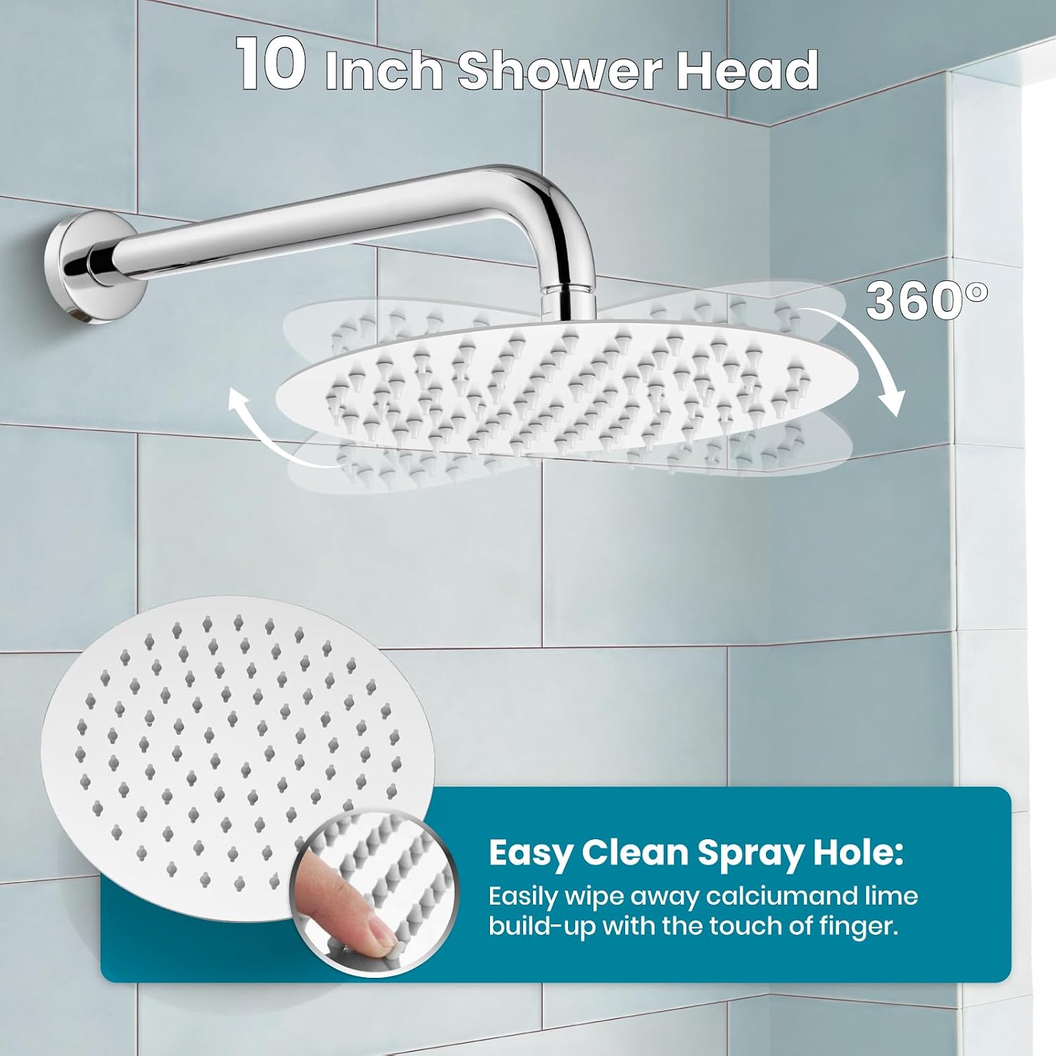 gotonovo Shower System 10 Inch Round Rainfall Showerhead Wall Mounted High Pressure Shower Faucet Set Fixture Combo with Rough in Valve and Cylindrical Handheld Spray, Polish Chrome