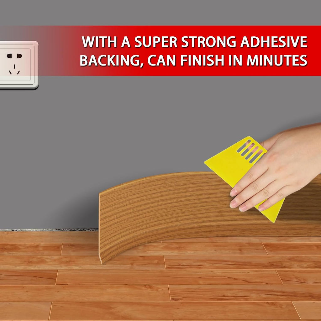 Vinyl Wall Base Baseboard Molding Trim 6' Flexible Self Adhesive Rubber Wall Base Moulding Trim Peel and Stick Design, 6 Inch x 100 Feet, Yellow Wood