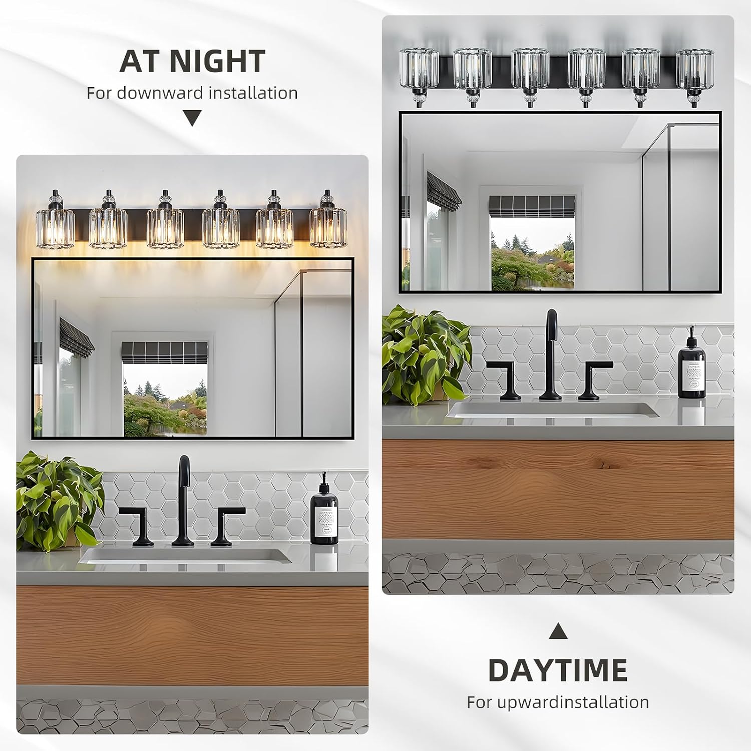 6-Light Black Bathroom Light Fixtures Over Mirror Modern Vanity Lights Crystal Wall Sconce Vintage Bathroom Lighting with Crystal Shade E26 Base for Bedroom, Living Room, Hallway