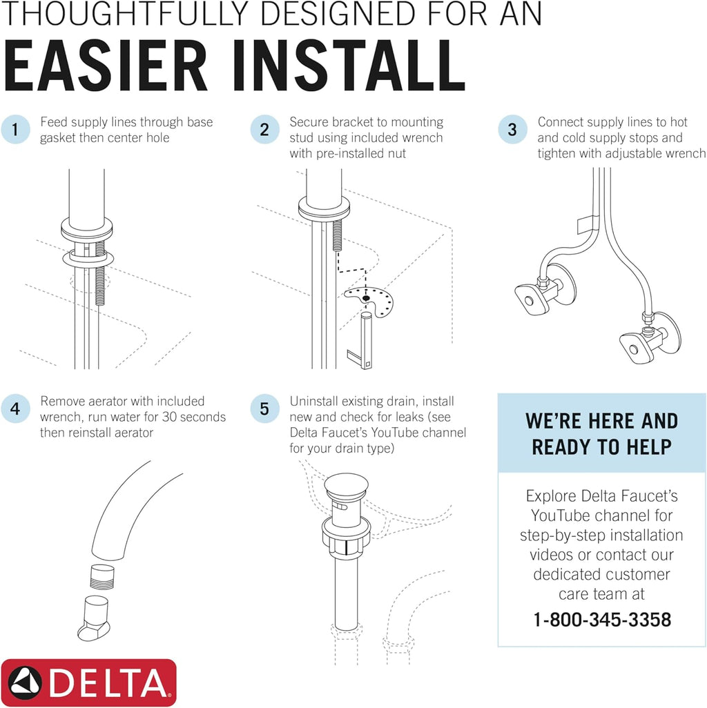 Delta Albion Brushed Nickel Bathroom Faucet 1 Hole, Single Hole Bathroom Sink Faucet for Vanity, Metal Push-Pop Drain Assembly, SpotShield Brushed Nickel 15855LF-SP