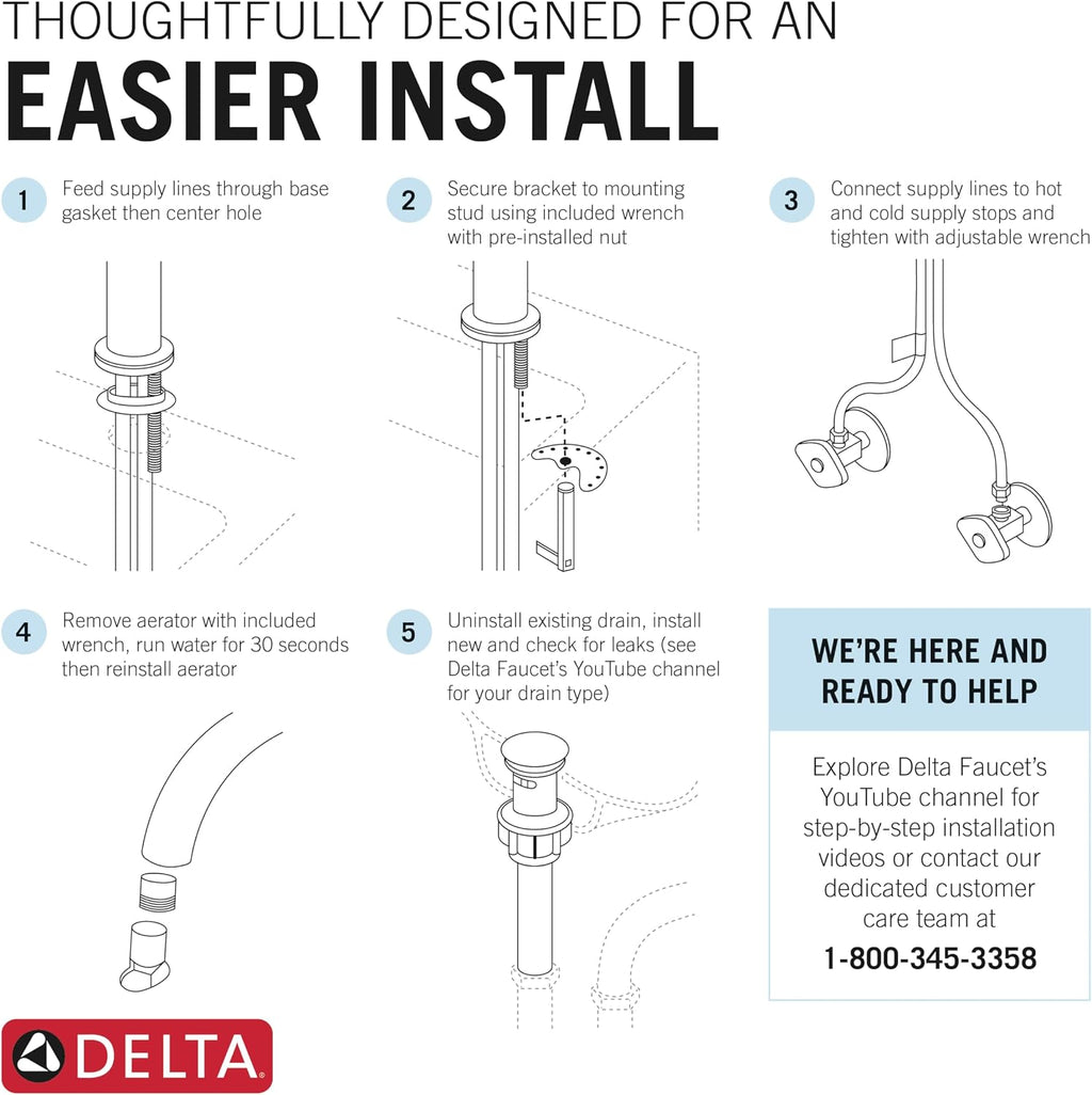 Delta Albion Matte Black Bathroom Faucet 1 Hole, Single Hole Bathroom Sink Faucet for Vanity, Metal Push-Pop Drain Assembly, Matte Black 15855LF-BL