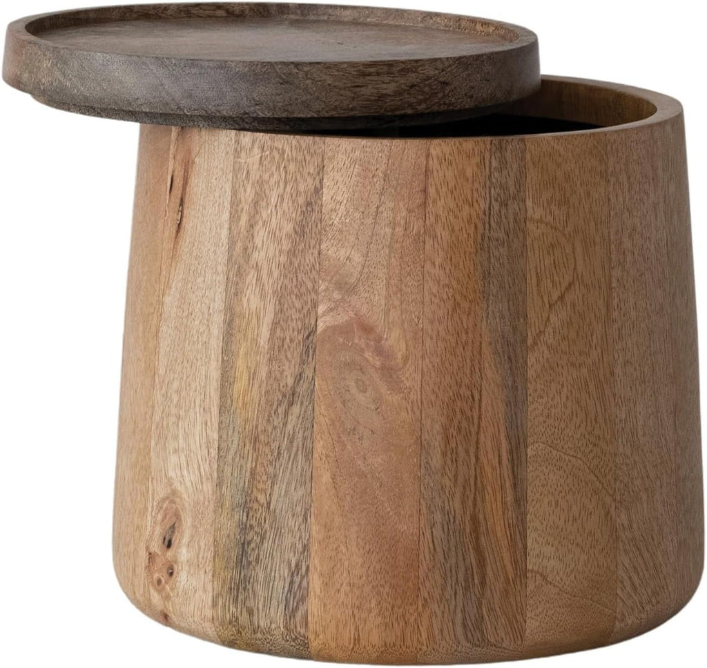 Creative Co-Op 3.75-Quart Mango Wood and Stainless Steel Ice Bucket with Lid, Natural