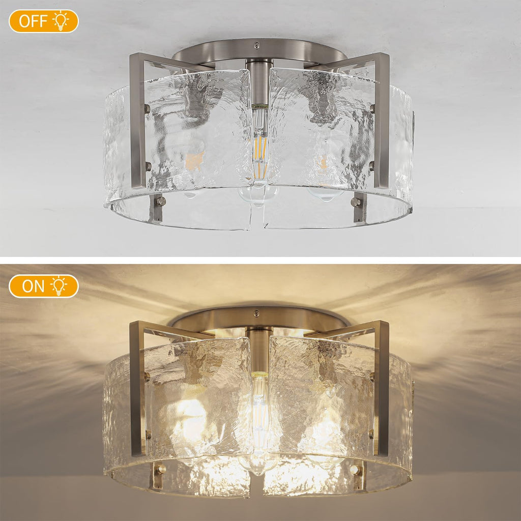 18.5'' Modern Brushed Nickel Semi Flush Mount Ceiling Light, Hallway Light Fixtures, 4-Light Glass Ceiling Lights for Entryway Kitchen Dining Room Foyer Bedroom Living Room Bathroom Lighting Fixtures