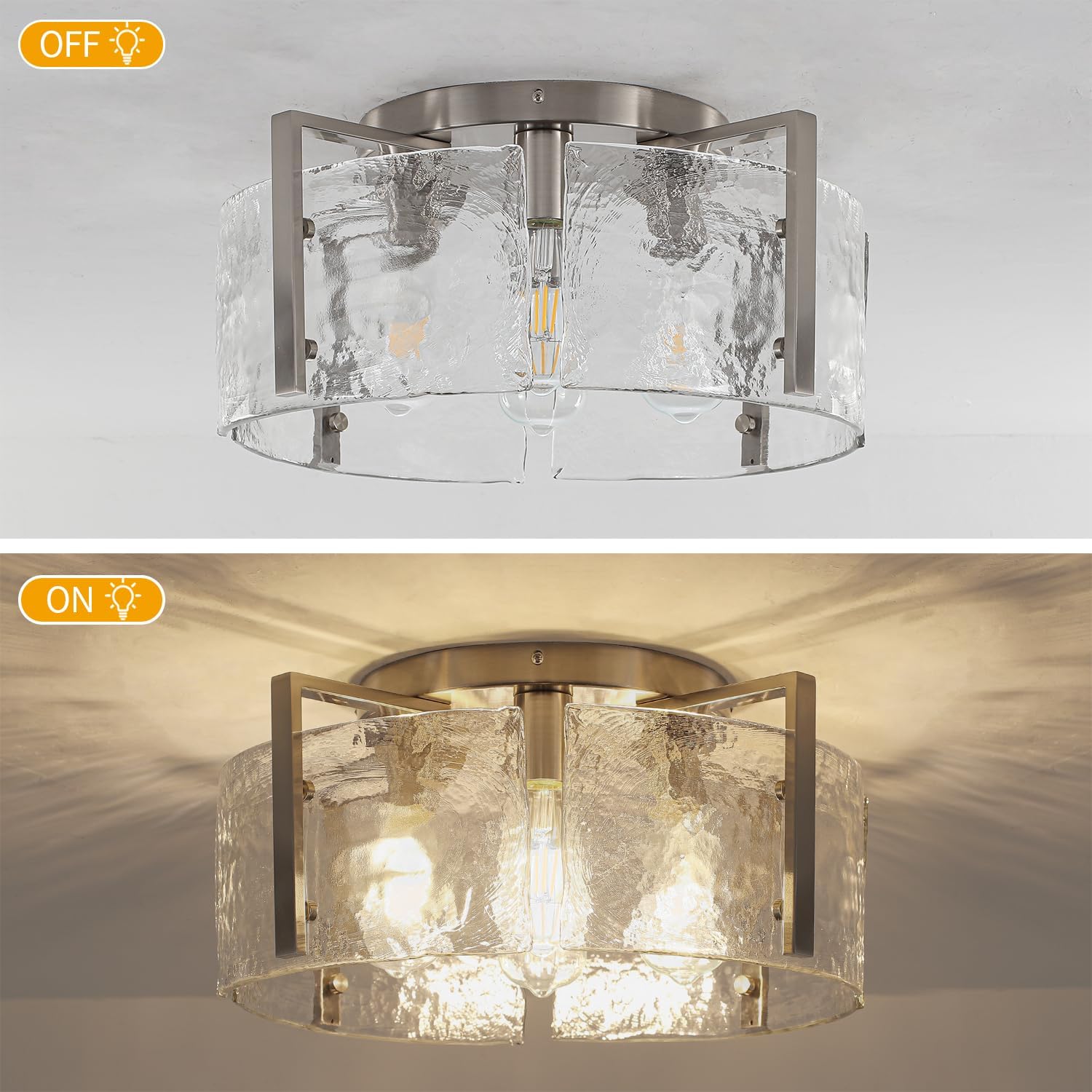 18.5'' Modern Brushed Nickel Semi Flush Mount Ceiling Light, Hallway Light Fixtures, 4-Light Glass Ceiling Lights for Entryway Kitchen Dining Room Foyer Bedroom Living Room Bathroom Lighting Fixtures
