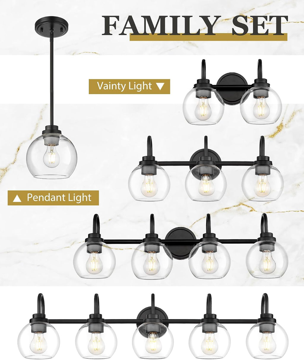 Bathroom Light Fixtures, 5-Light Matte Black Vanity Lights with Globe Clear Glass, 35 Inch Modern Vanity Lighting Fixtures Over Mirror, AD-22280-5W-BK