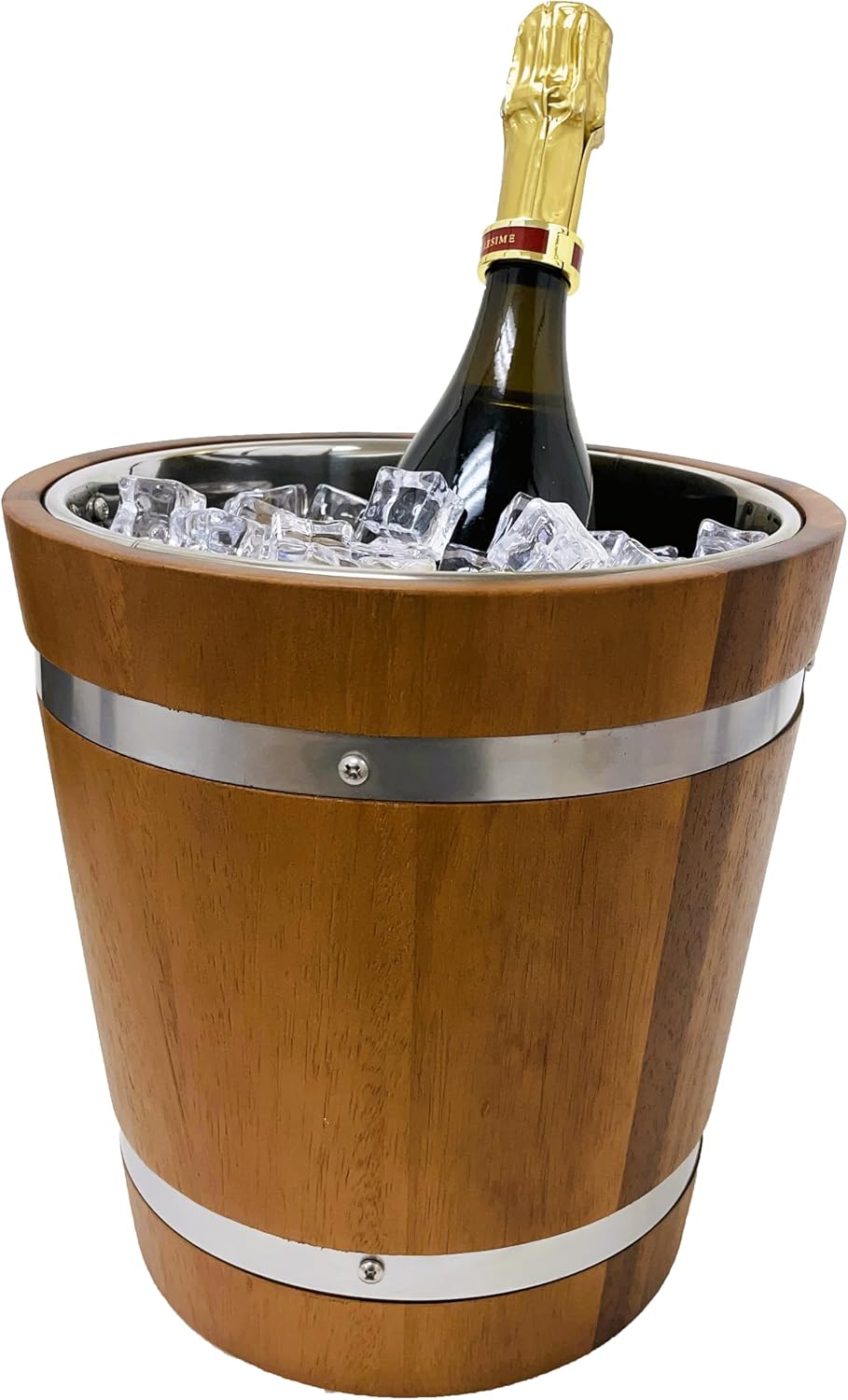 Woodard & Charles Acacia Wood Champagne Ice Bucket/Wine Chiller with Stainless Steel Liner, Great for Cocktail Bars or Parties, Barbecues, Indooor/Outdoor Use and More, 8.75' L x 9' H ★★Pack of 6★★