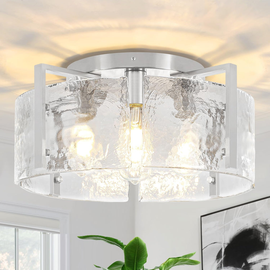 18.5'' Modern Brushed Nickel Semi Flush Mount Ceiling Light, Hallway Light Fixtures, 4-Light Glass Ceiling Lights for Entryway Kitchen Dining Room Foyer Bedroom Living Room Bathroom Lighting Fixtures