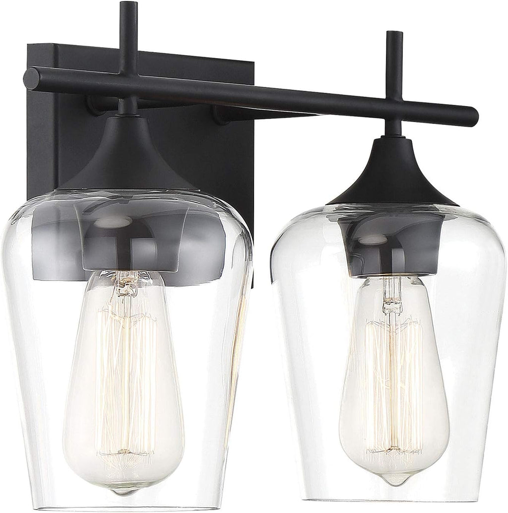Savoy Essentials 8-4030-2-BK Octave Bohemian Clear Glass Bathroom Vanity Wall Light, 2-Light 120 Total Watts, 10' H x 14' W, Black