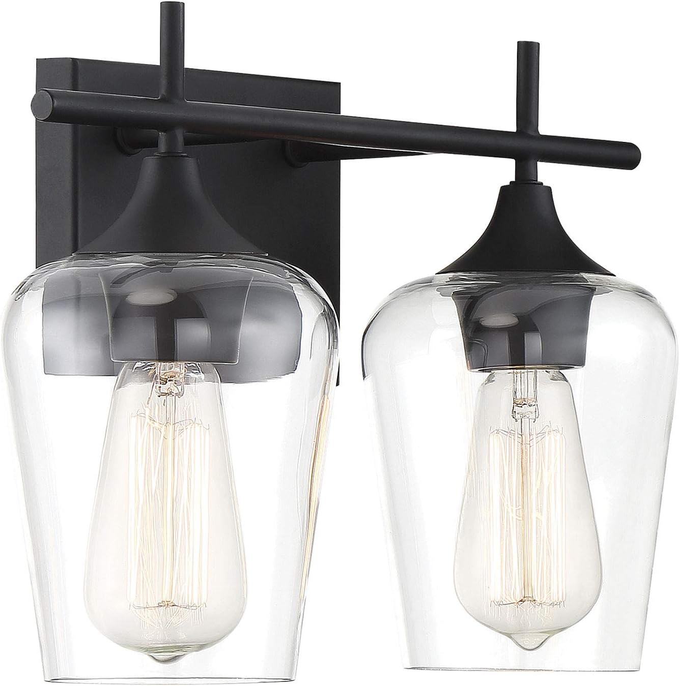 Savoy Essentials 8-4030-2-BK Octave Bohemian Clear Glass Bathroom Vanity Wall Light, 2-Light 120 Total Watts, 10' H x 14' W, Black
