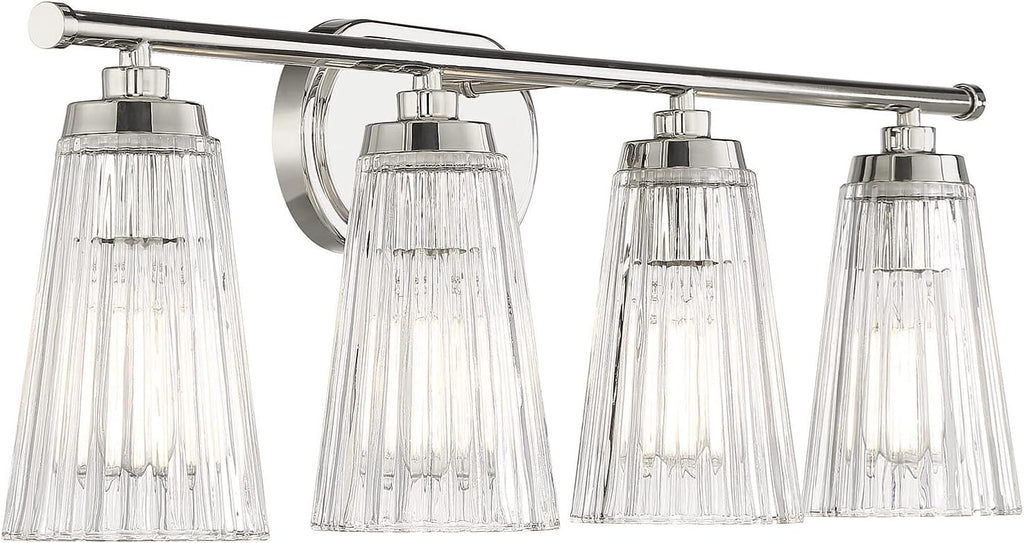 Savoy House 8-1745-4-109 Chantilly Vintage Traditional Clear Ribbed Glass Bathroom Vanity Light, 4-Light 240 Total Watts, 10' H x 31' W, Polished Nickel