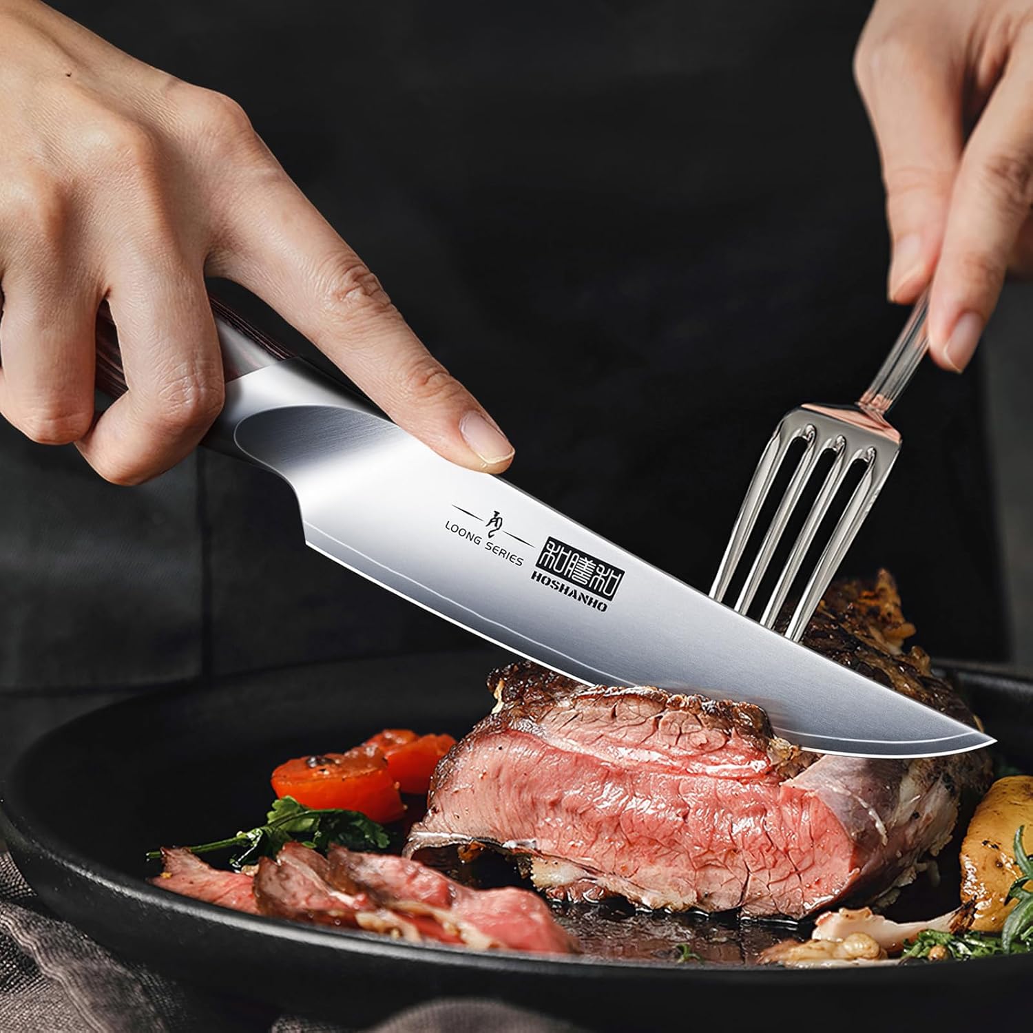 HOSHANHO Steak Knives Set of 6, Ultra Sharp 4.5 Inch Professional Non Serrated Steak Knife Set, Japanese High Carbon Steel Kitchen Steak Knives with Ergonomic Handle