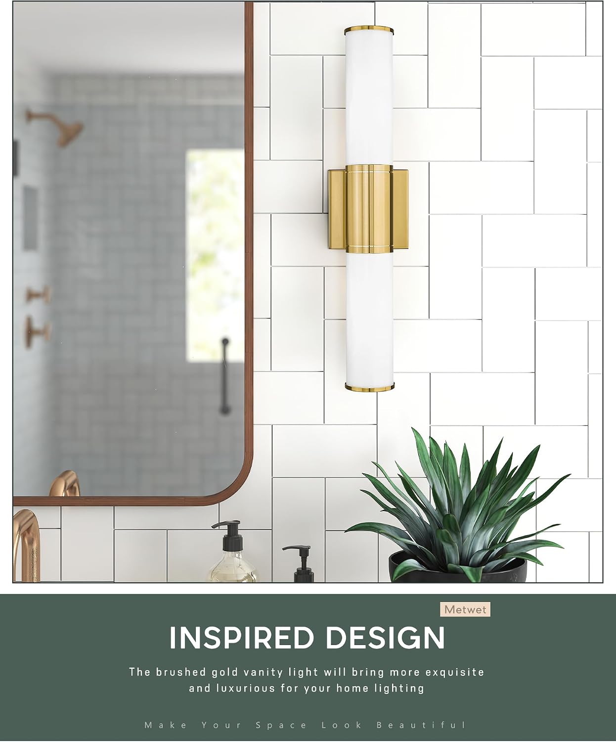 Bathroom Light Fixtures Set of 2, 2 Light Vanity Lights for Mirror with Milk Glass Shade, Up and Down Wall Sconces for Bathroom Bedroom Hallway, Brushed Gold, VL834-BG-ML-2PK