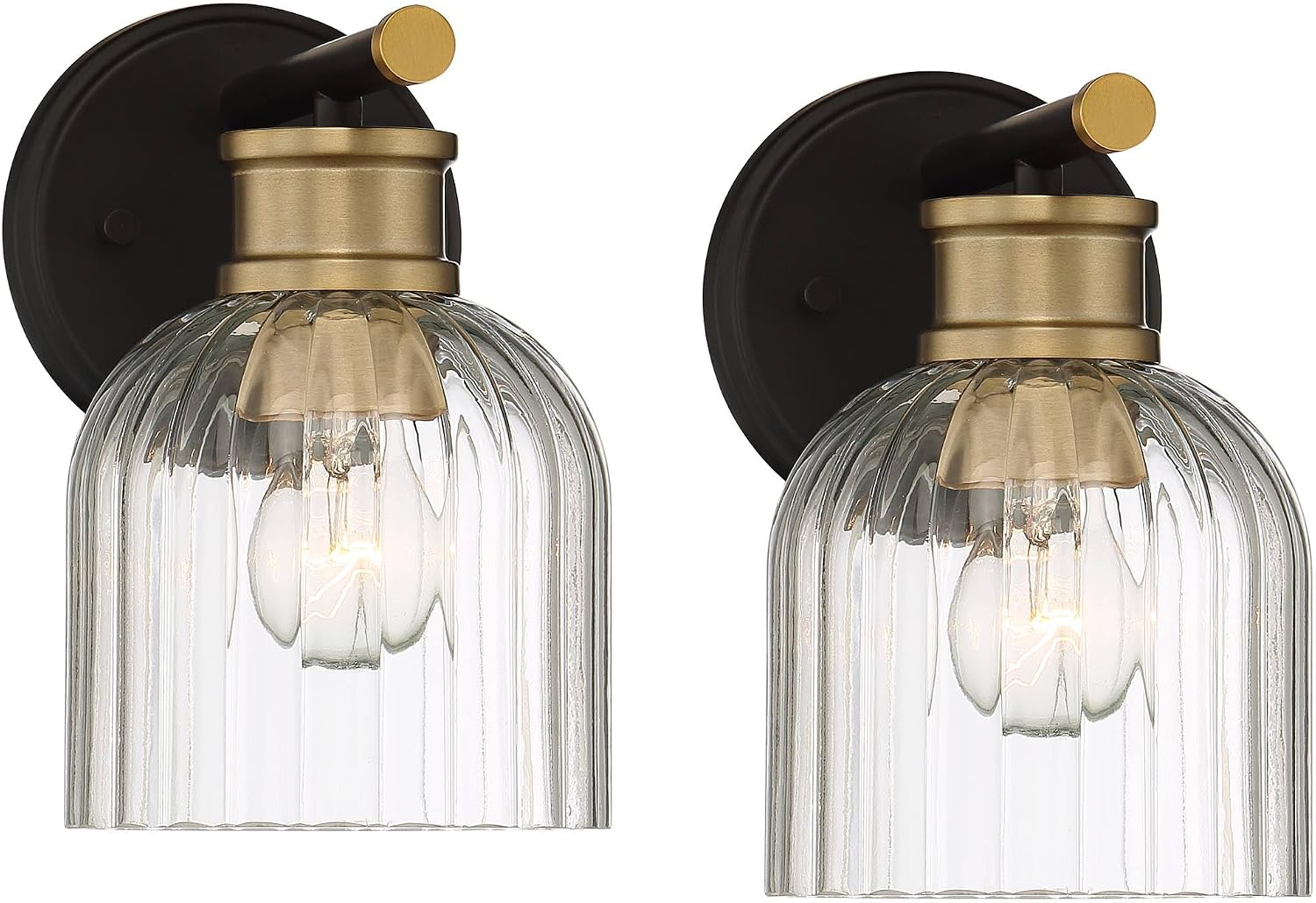 Stiffel Lana 9' High Modern Industrial Wall Sconce Light Lamp Fixture Mount Set of 2 Bathroom Bedroom Bedside Living Room Hardwired Cordless Black Gold Warm Brass Glass Shade Indoor Kitchen Hallway