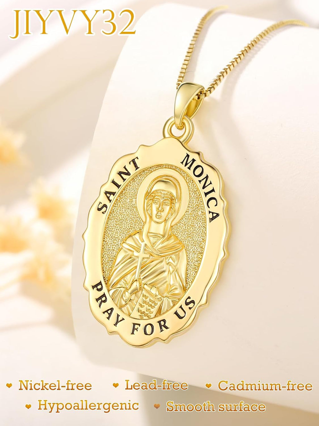 14K Gold Saint Medal Necklace for Women, Catholic Patron Saint Pendant Necklace, Christian Religious Jewelry Gift for Confirmation Baptism Communion Christmas Birthday
