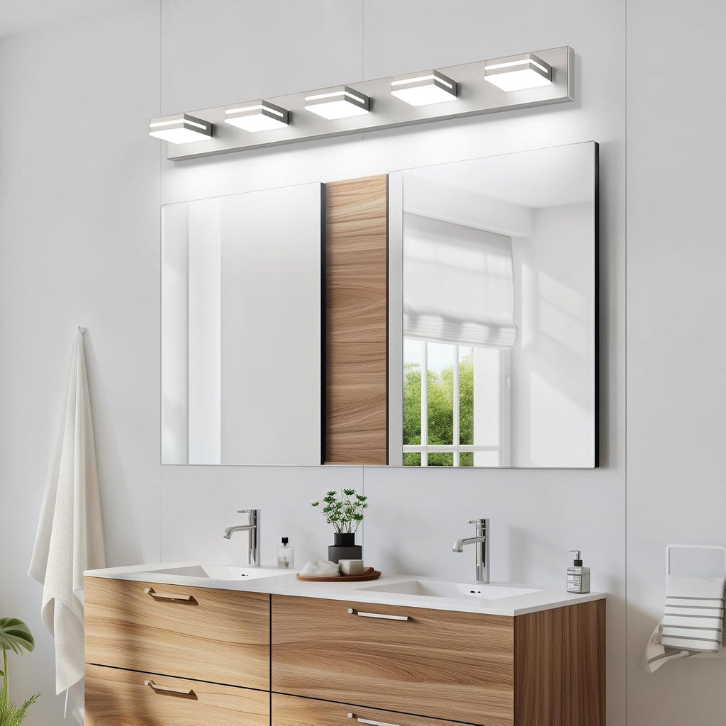 SineRise LED Modern Bathroom Vanity Light Fixtures (5-Light, 40-Inch), Brushed Nickel Modern Acrylic Bathroom Wall Lighting Fixtures Over Mirror (Cool White 6000K)