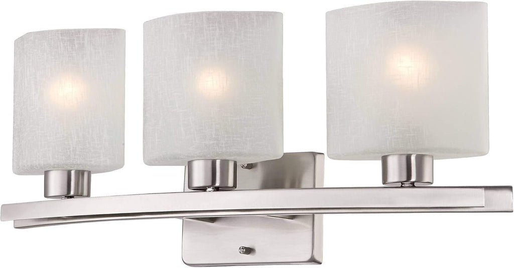 Possini Euro Design Modern Wall Mount Light Brushed Nickel Silver Hardwired 23 1/2' Wide 3-Light Fixture Curved Frame White Linen Glass Shade for Bedroom Bathroom Vanity Reading Living Room Hallway