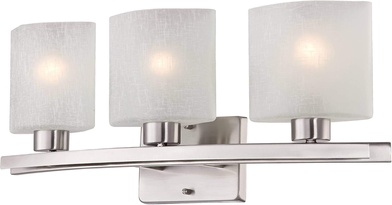 Possini Euro Design Modern Wall Mount Light Brushed Nickel Silver Hardwired 23 1/2' Wide 3-Light Fixture Curved Frame White Linen Glass Shade for Bedroom Bathroom Vanity Reading Living Room Hallway