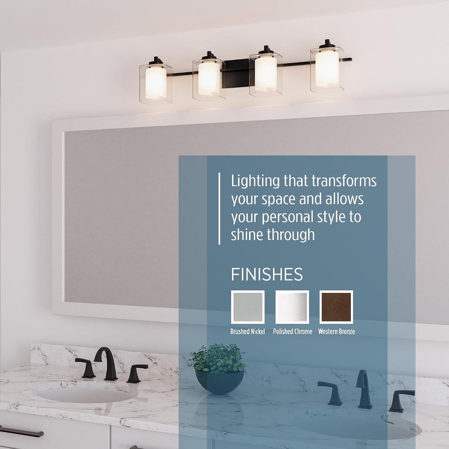 Quoizel Kolt Modern Vanity Lights, 4-Light, 29 Inch Brushed Nickel Bathroom Lighting Fixtures Over Mirror, Sandblasted Inner Glass, 50 W LED Bulb, Wall Mount Light for Bathrooms, Kitchen or Hallway