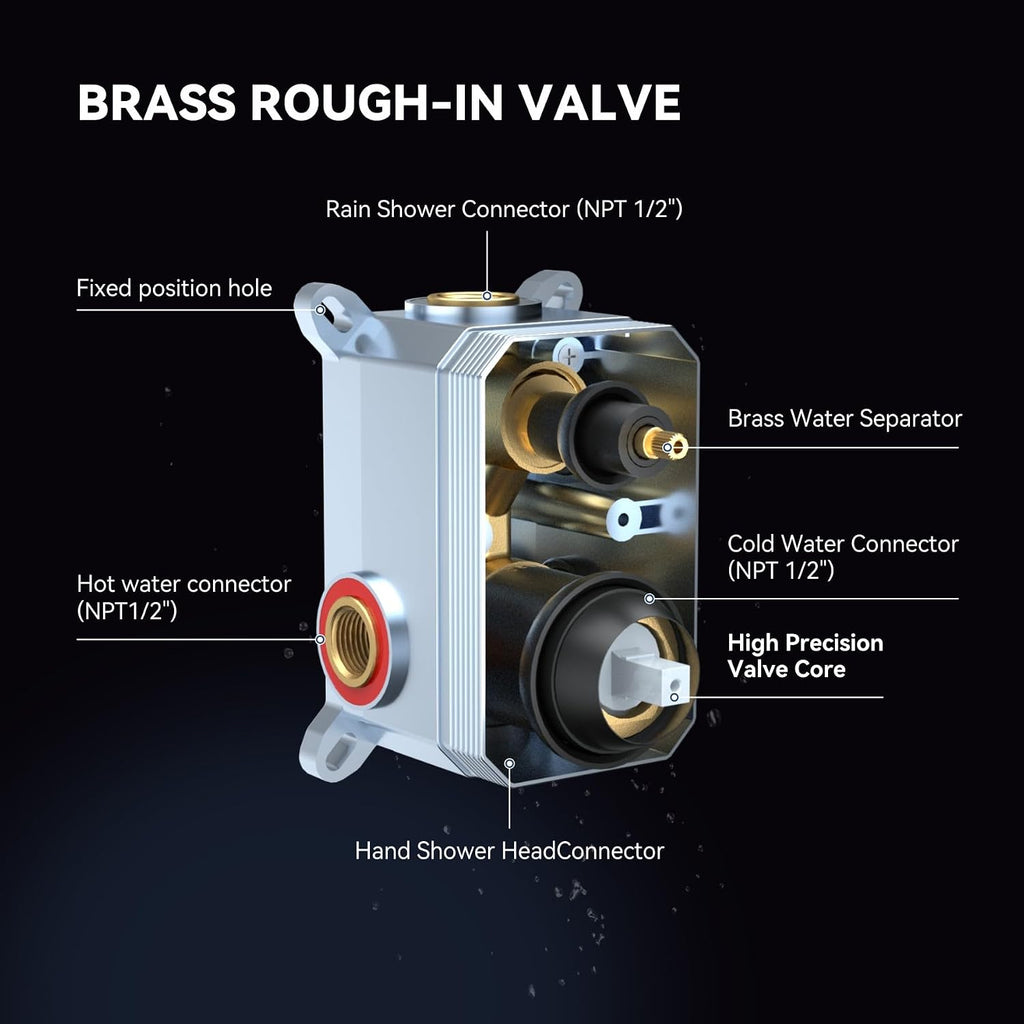 ELLO&ALLO Bathroom Shower Faucet Set Mixing Valve and Trim Kit, Complete Shower System with Rough-in Valve, Brushed Gold