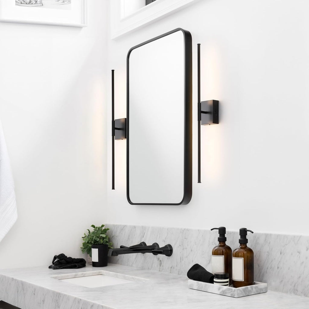 JONATHAN Y 28' Black Modern Dimmable Integrated LED Wall Sconce, Metal Vanity Light for Bathroom Mirror Bedroom Hallway, Sleek Hardwired Wall Lamp Fixture, 3000K (JYL7022C-SET2)