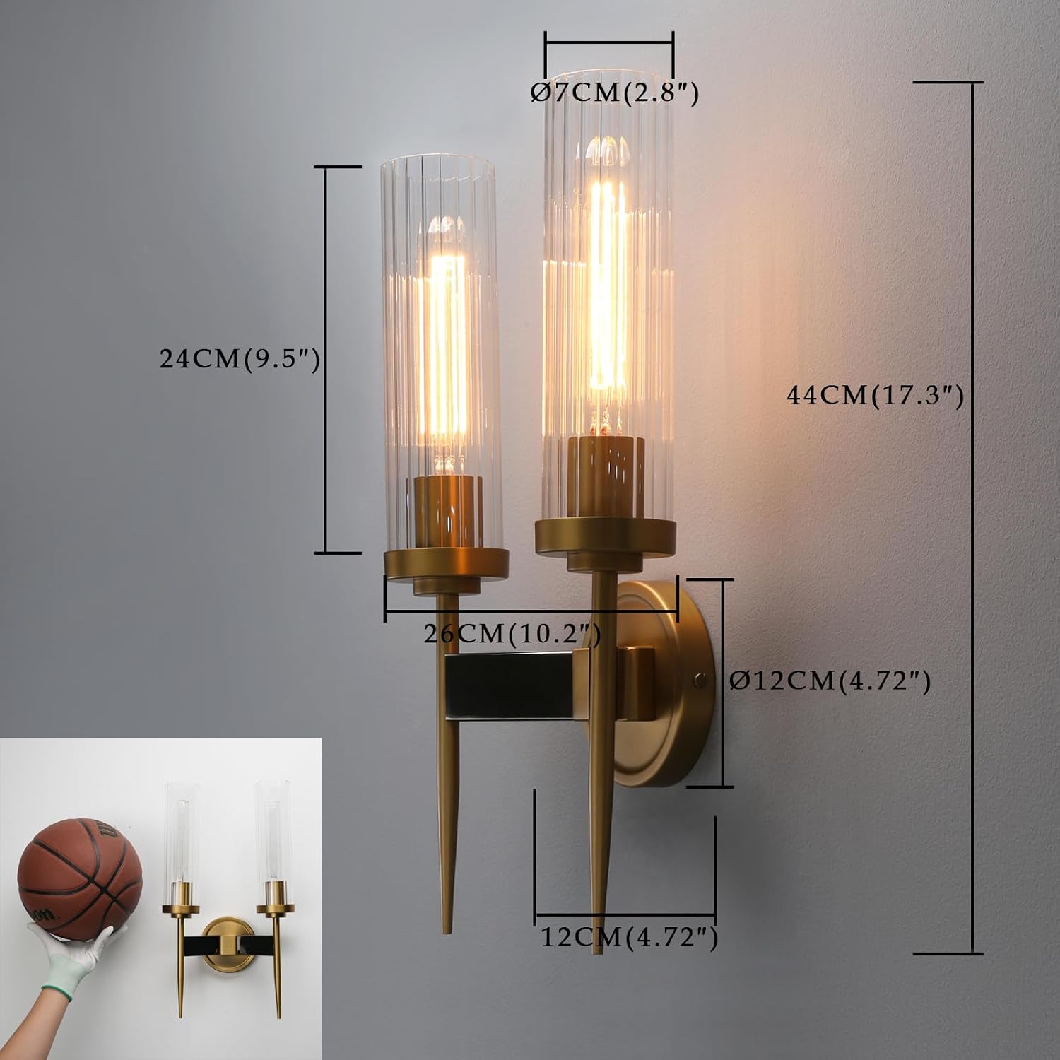 Phansthy Antique Bronze 2 Lights Sconce Bathroom Vanity Lights with Dual 2.8' Cylinder Glass Light Shade (Two-Light)