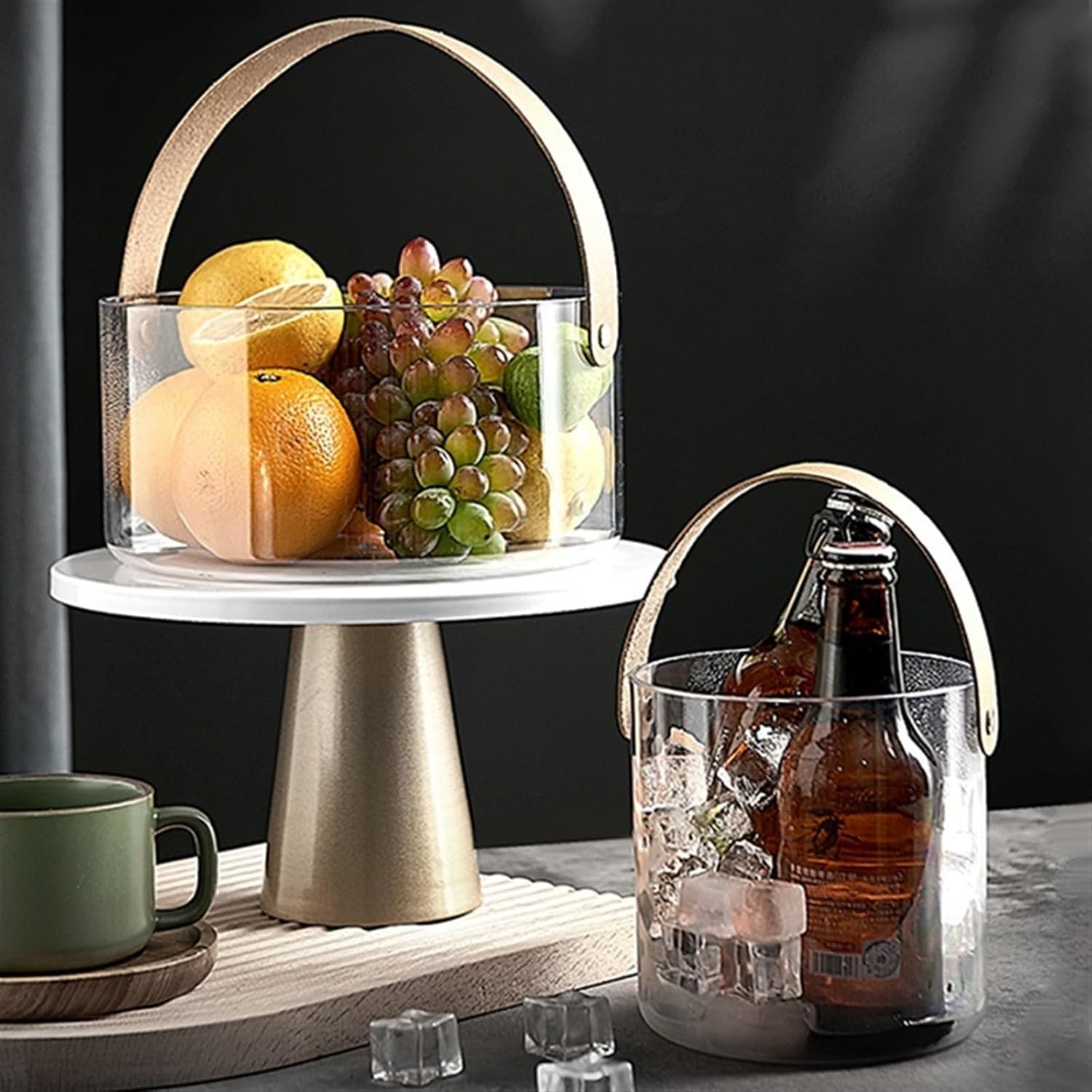 Ice Buckets Ice Bucket Beverage Tub Snack Bucket Transparent Large Dry Fruit Tray Home Living Room Portable Fruit Tray Champagne Beer Ice Bucket Water Bucket Bar Supplies Ice Bucket Kits ( Size : L )