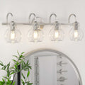 4-Light Bathroom Light Fixtures, Brushed Nickel Vanity Light, Farmhouse Wall Lights with Clear Glass Shade, Bathroom Wall Lamp for Mirror Kitchen Bedroom Hallway Living Room Hallway Cabinet
