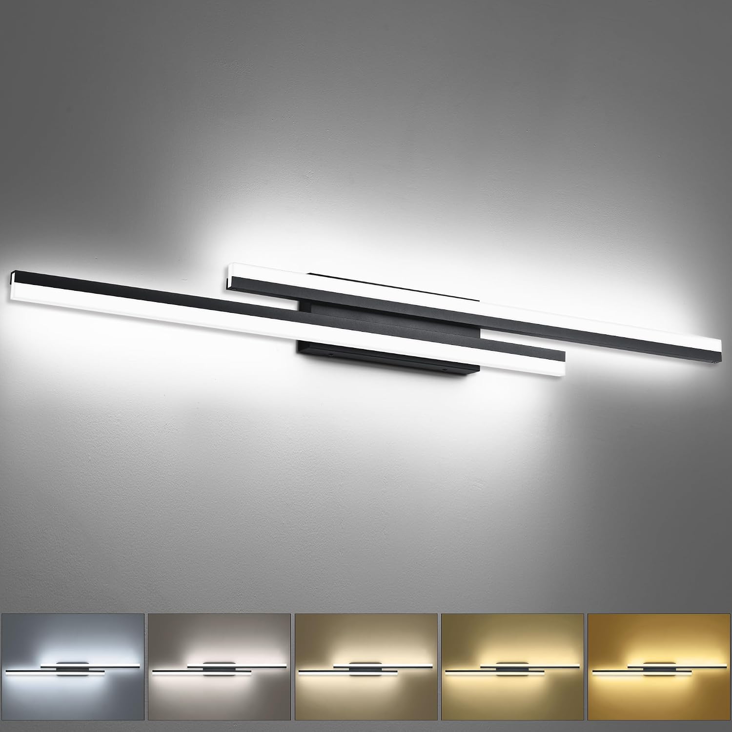 PRESDE 48 Inch Bathroom Light Fixtures Black Vanity Light Bar LED Modern Bath Lighting Over Mirror 5CCT