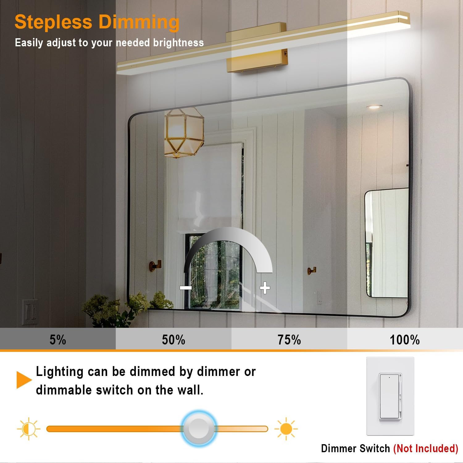 SineRise LED Modern Bathroom Vanity Light Fixtures (40-Inch, 3000K/4000K/6000K, Dimmable), Gold Modern Acrylic Bathroom Wall Lighting Fixtures Over Mirror