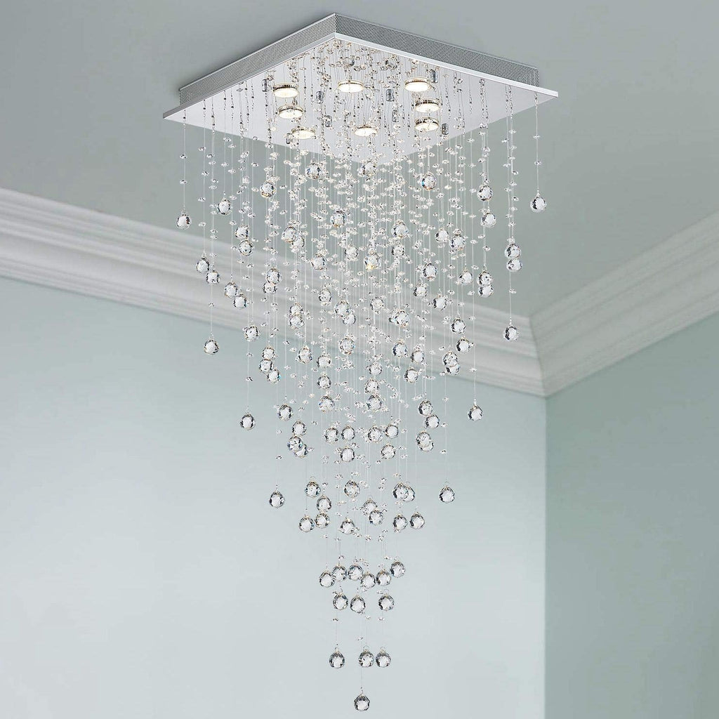 Bestier Modern Crystal Square Raindrop Chandelier Lighting Flush Mount LED Ceiling Light Fixture Pendant Lamp for Dining Room Bathroom Bedroom Livingroom 8 GU10 Bulbs Required 22 in Wide 47 inch High