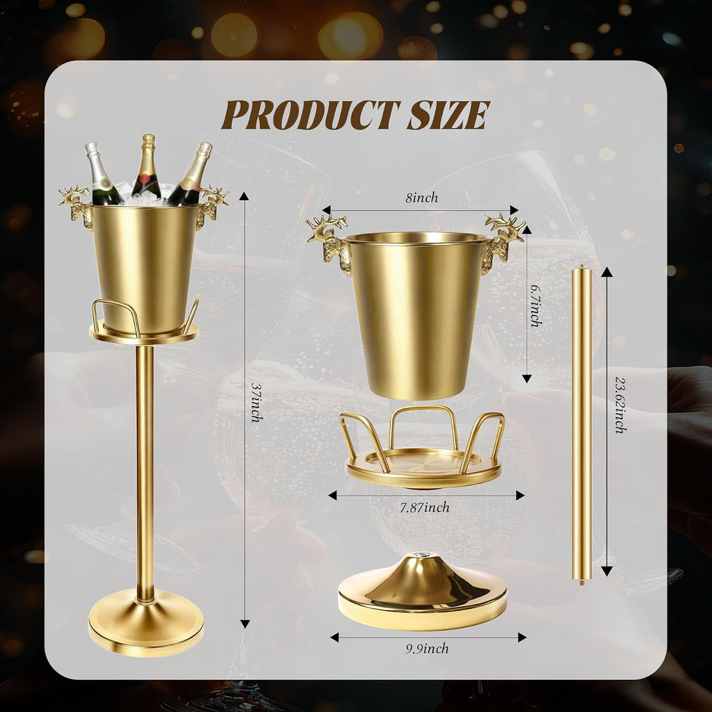 Champagne Bucket with Stand,Ice Bucket kits with Stand (Antler Gold, 2 packs)