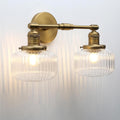 2-Lights Industrial Glass Wall Sconces, Antique Brass Clear Striped Globe Shade Wall Light Fixture for Bathroom Vanity, Bedroom, Dining Room, Living Room, Farmhouse, Stairs