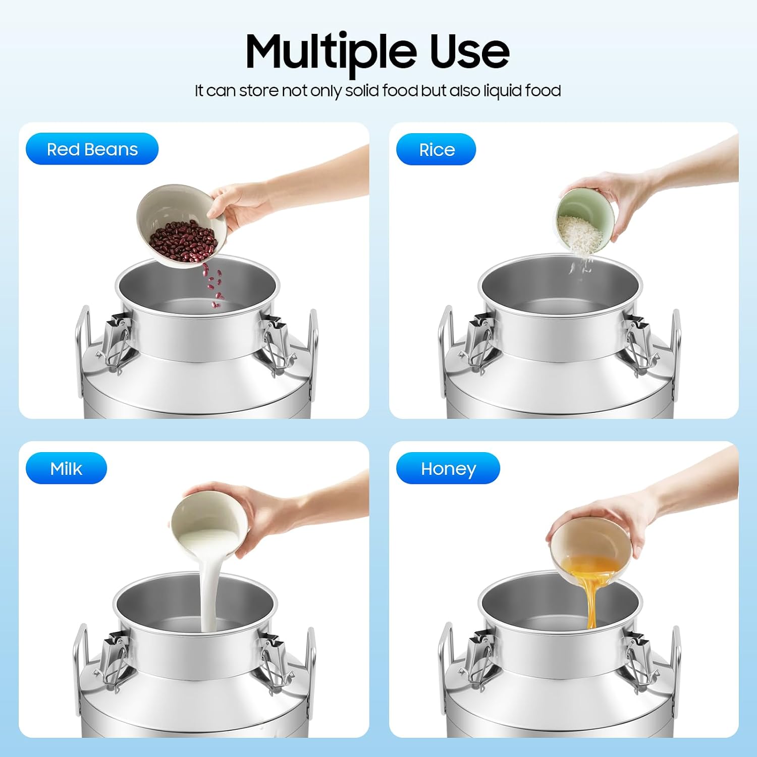 13 Gallon Stainless Steel Milk Can 50L Milk Jug | Food-grade Stainless Steel Container, Milk Bucket, Water Jug, Silicone Sealed Lid, Heavy Duty