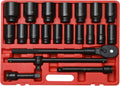 3/4' Drive Impact Socket Set, 21 Piece Deep Socket Assortment, 6-Point Deep Imperial Sizes (3/4-Inch to 2-Inch) | Cr-Mo Steel Includes Adapters and Ratchet Wrench Andextension Rod