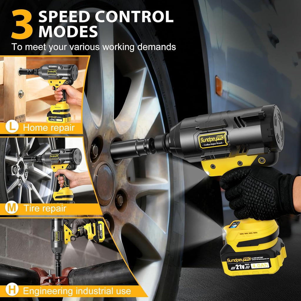 21V Cordless Impact Wrench - 1600Ft-lbs(2100N·m) Heavy Duty High Torque Brushless 3/4 Impact Gun with 2 x 4.0Ah Batteries & Fast Charger 3/4' to 1/2' Adapter & 5 Sockets for Car Industrial